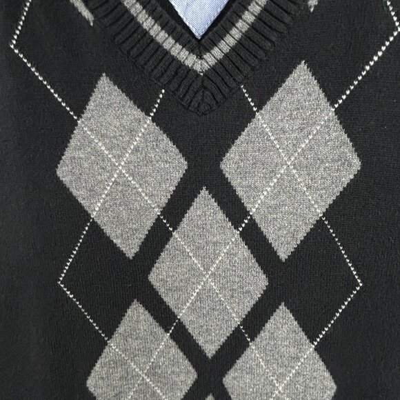 Tommy Hilfiger preppy argyle diamond pattern sweater vest black gray men medium - Picture 3 of 8